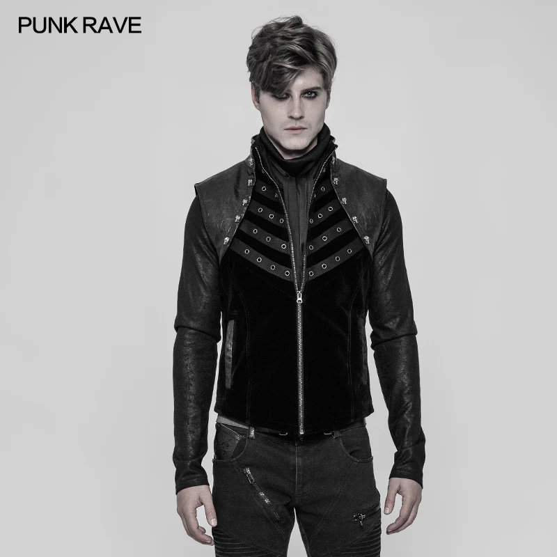 Royal Cavalry Force Punk Vest Velvet Leather Stand Collar Waistcoat For Men - Image 6