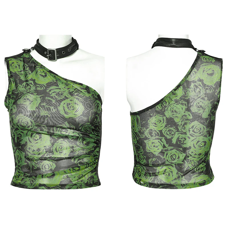 Sexy Asymmetric off shoulder mesh printed top - Image 4