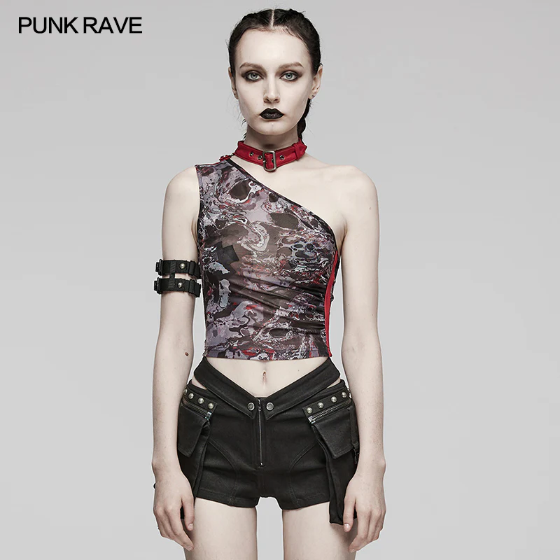 Sexy Asymmetric off shoulder mesh printed top - Image 7