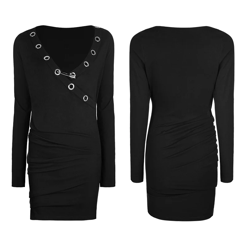 Sexy Deep V Punk Dress With Simplicity Corns And Pins Decoration - Image 4