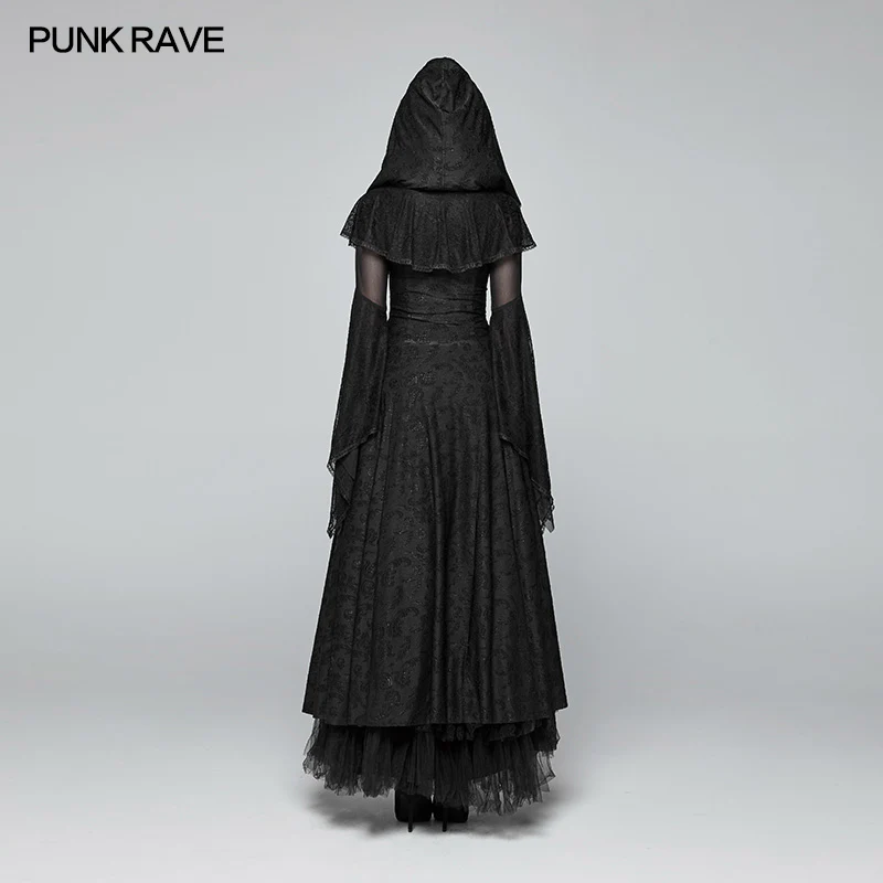 Sexy Goth Lace-up V Neck Long Sleeves Long Dress - Image 3