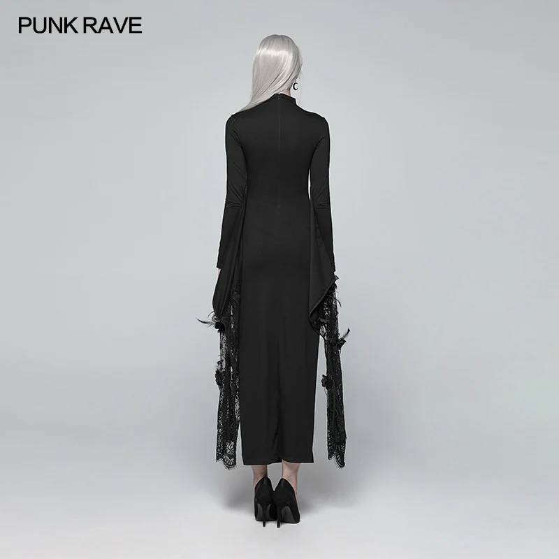 Sexy Gothic Drawstring Opening Fork Kimono Sleeve Maxi Dress - Image 3