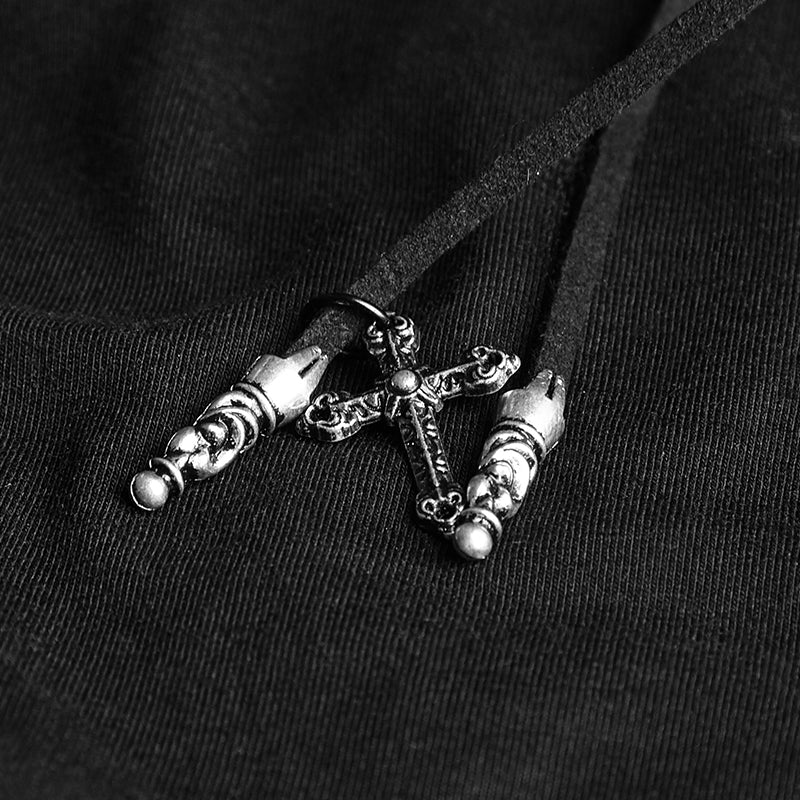 Sexy Off The Shoulder Slim Gothic T-shirt Tie Rope Necklace Top - Image 5