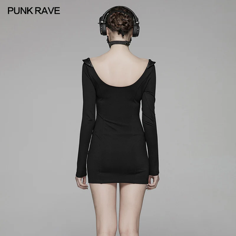 Sexy Punk Big Round Collar Skinny Elastic Knitted Short Dress - Image 3