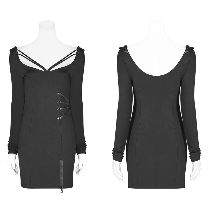 Sexy Punk Big Round Collar Skinny Elastic Knitted Short Dress - Image 4
