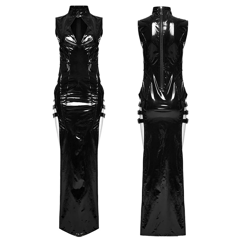 Sexy Punk Glossy Leather Slit dress - Image 9