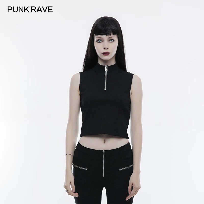 Sexy Sleeveless Zipper Punk T-shirt With Wearing Rope Design