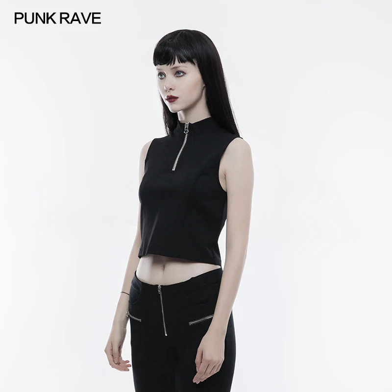 Sexy Sleeveless Zipper Punk T-shirt With Wearing Rope Design - Image 2