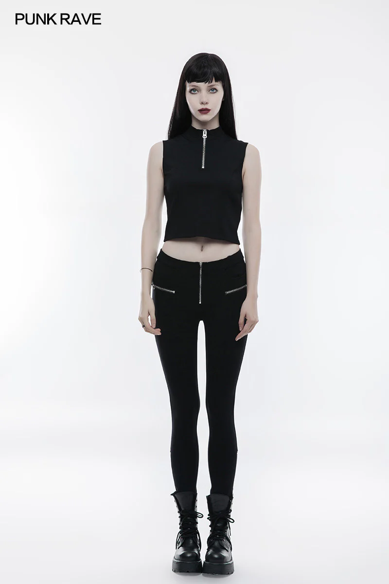 Sexy Sleeveless Zipper Punk T-shirt With Wearing Rope Design - Image 6