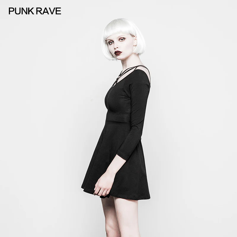 Sexy Slim Fit Strapless Black Gothic Dress For Women - Image 2