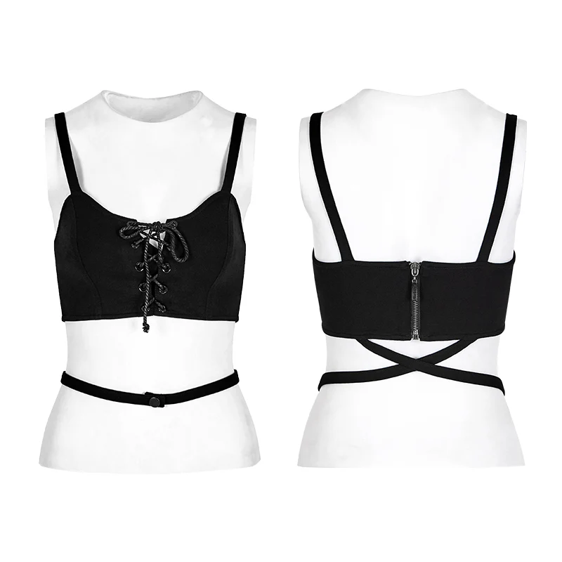 Sexy Tie Rope Athletic Punk Vest With Elastic Loops - Image 4