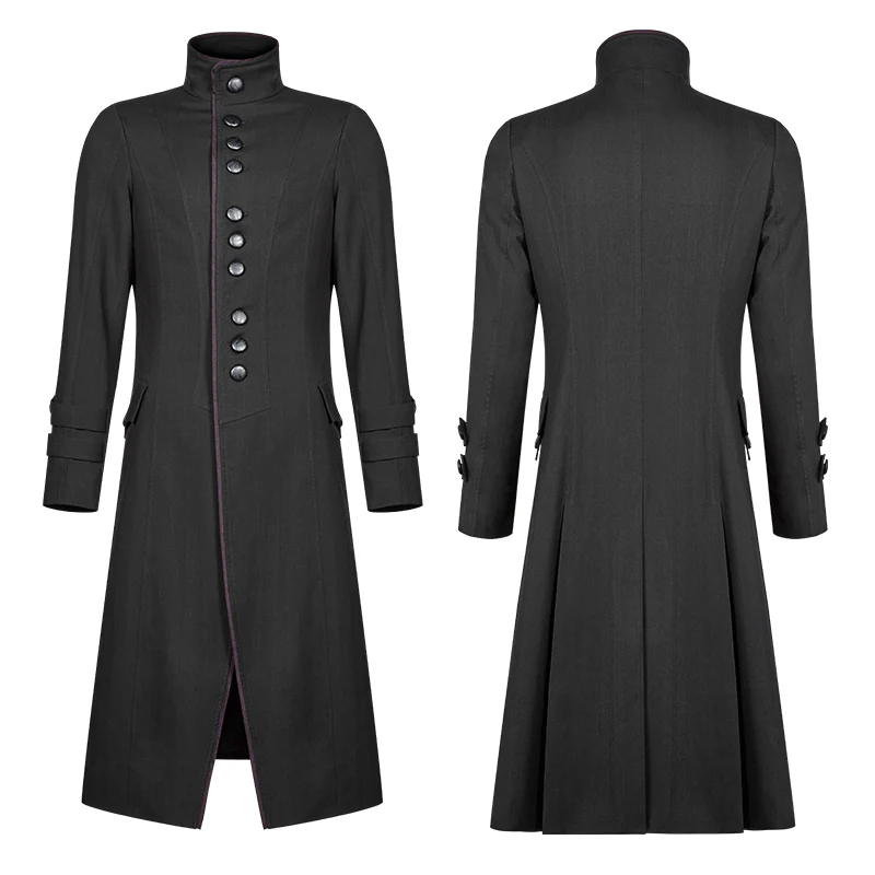 Simple Men Gothic Mid-length Jacket Standing Collar Coat - Image 4