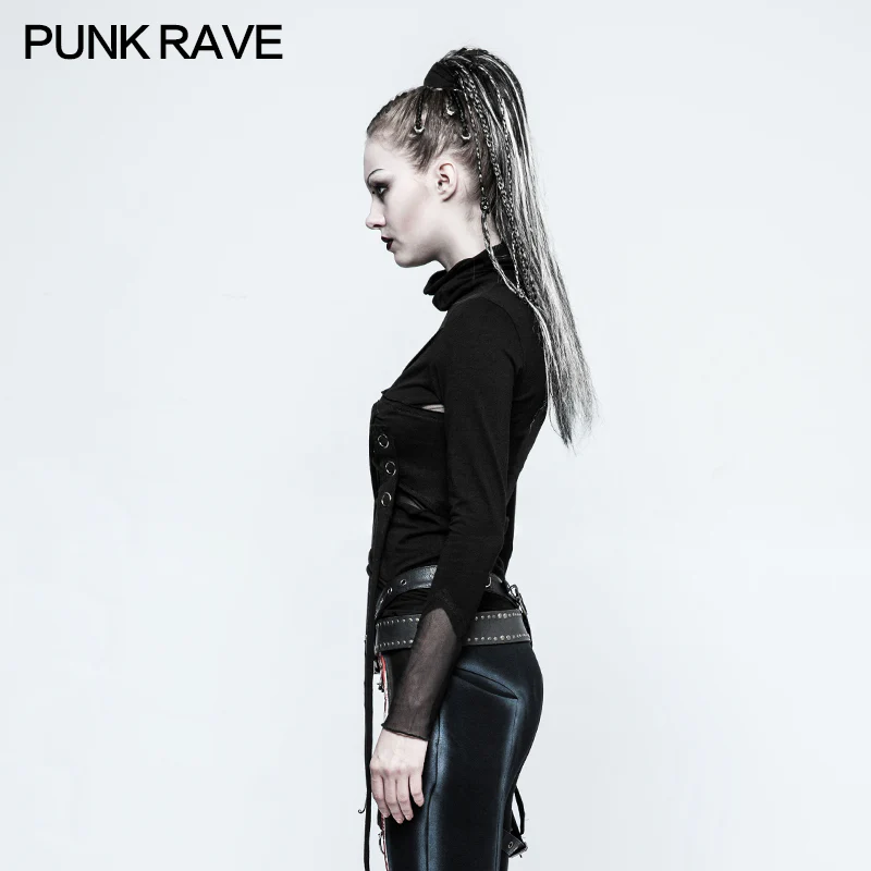 Skinny Sexy Black Mesh Punk T-shirts Tailor Network Mutil Split Design - Image 2