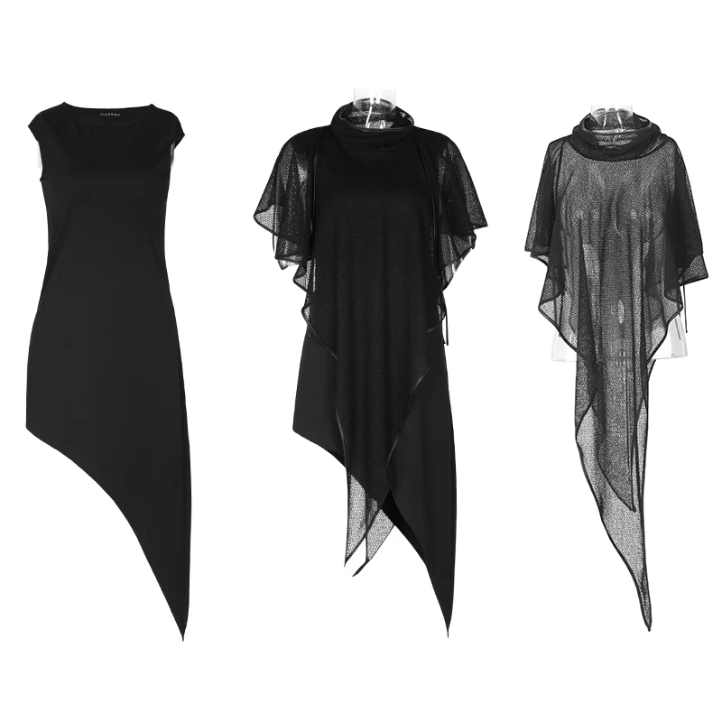 Skinny Soft Detachable Two-pieces Set Gothic Dress With Mesh Collar Blouse - Image 4