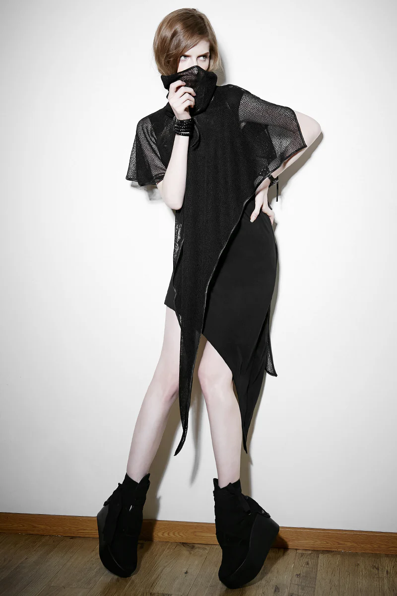 Skinny Soft Detachable Two-pieces Set Gothic Dress With Mesh Collar Blouse - Image 5