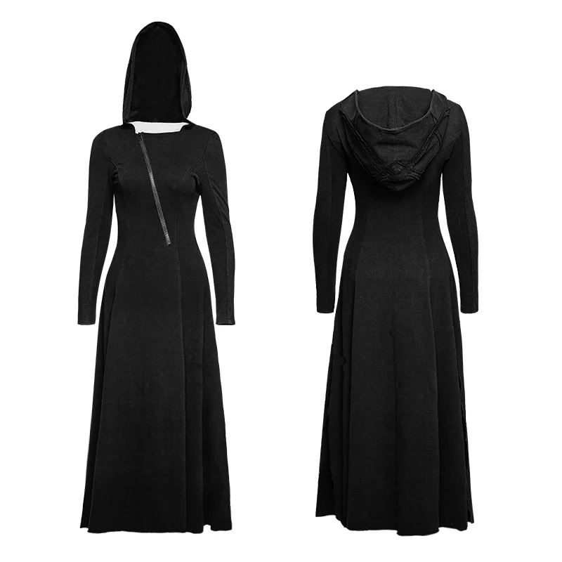 Slim Sexy Black Knitted Hooded Gothic Dresses With Hollow-out Back - Image 4