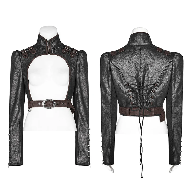 Steam Punk Long Sleeve PU Leather Short Jacket - Image 10