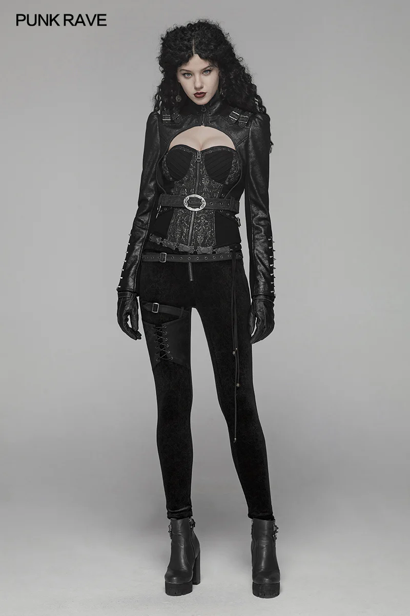 Steam Punk Long Sleeve PU Leather Short Jacket - Image 6