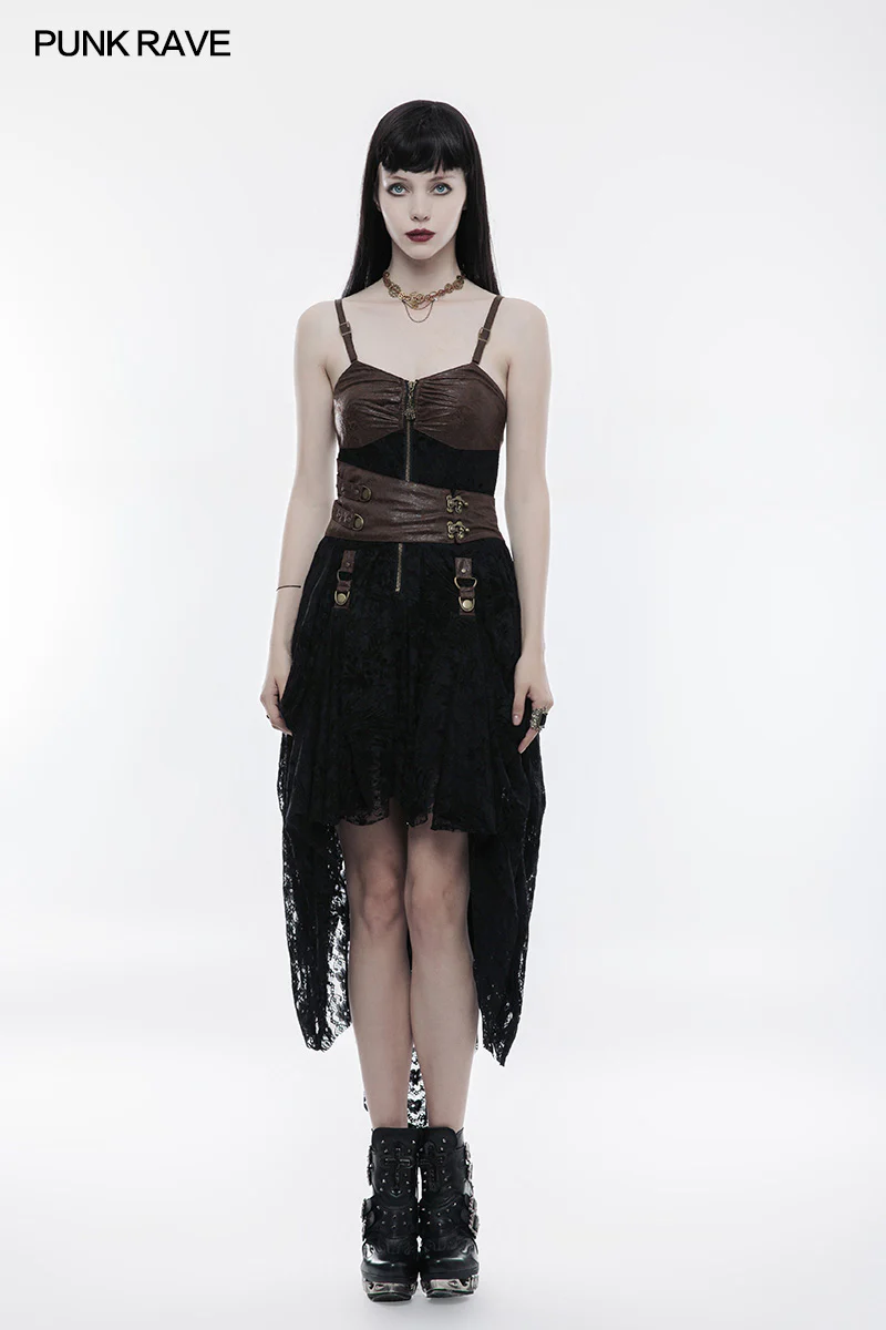 Steampunk Adjustable Four-Button Design Lace Dress For Women - Image 12