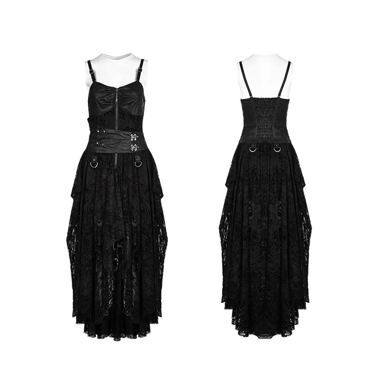 Steampunk Adjustable Four-Button Design Lace Dress For Women - Image 4