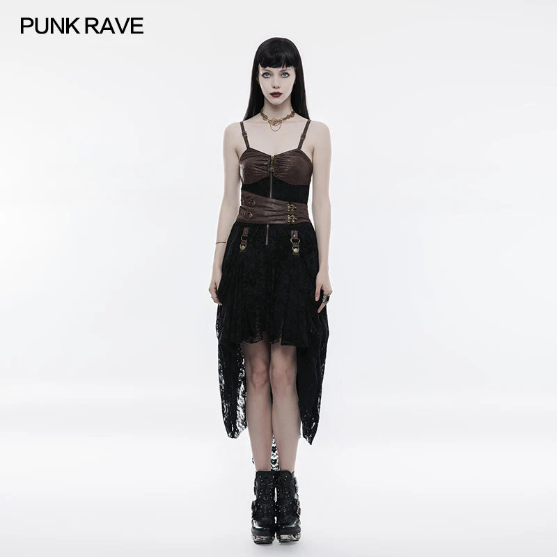Steampunk Adjustable Four-Button Design Lace Dress For Women - Image 6