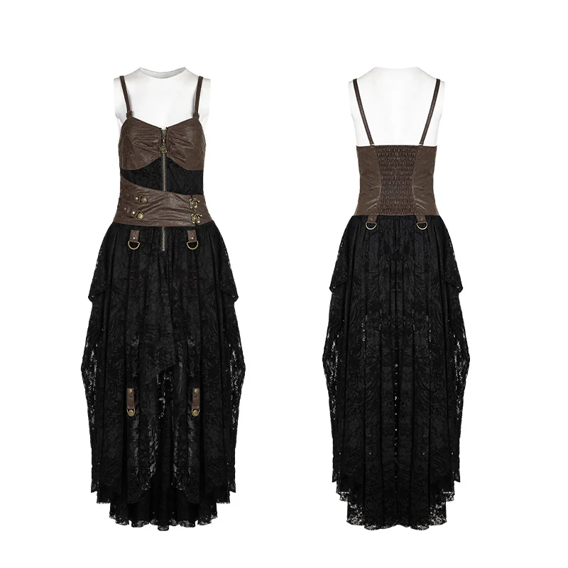 Steampunk Adjustable Four-Button Design Lace Dress For Women - Image 9