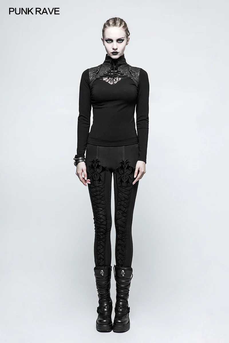 Steampunk Anti-straps Long Sleeve Punk T-shirts With High Neck Collar - Image 12