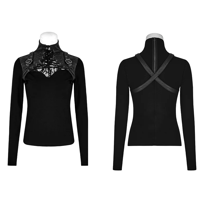 Steampunk Anti-straps Long Sleeve Punk T-shirts With High Neck Collar - Image 9