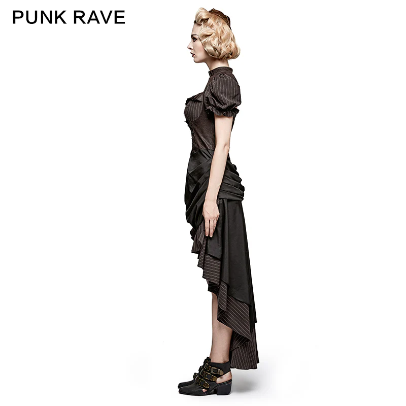 Steampunk British Style Coffee Puff Sleeve High Low Punk Dress - Image 2