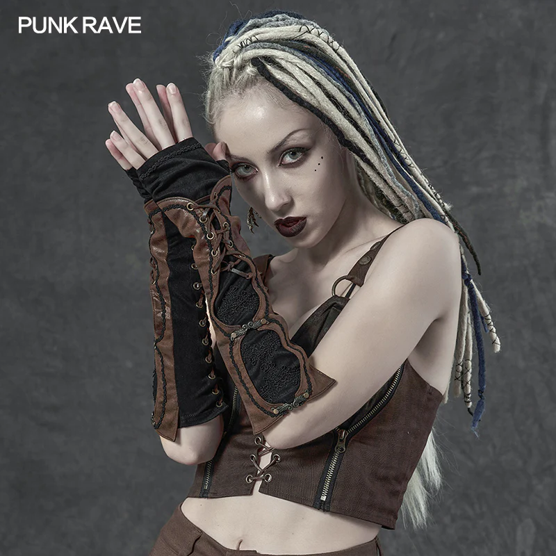 Steampunk fingerless vintage gloves - Image 6
