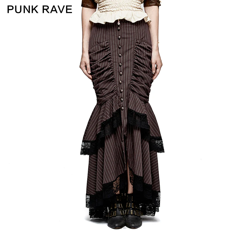 Steampunk Graceful Full-skirted Stripes Woven Fishtail Punk Skirt - Image 6
