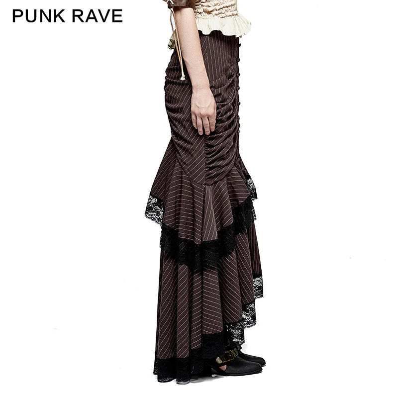 Steampunk Graceful Full-skirted Stripes Woven Fishtail Punk Skirt - Image 7