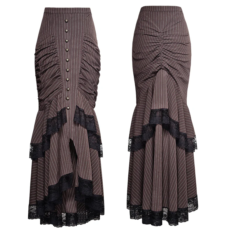 Steampunk Graceful Full-skirted Stripes Woven Fishtail Punk Skirt - Image 9