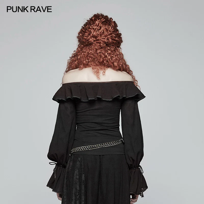 Steampunk Halter Neck Off-the-shoulder Long Sleeve T-shirt - Image 3