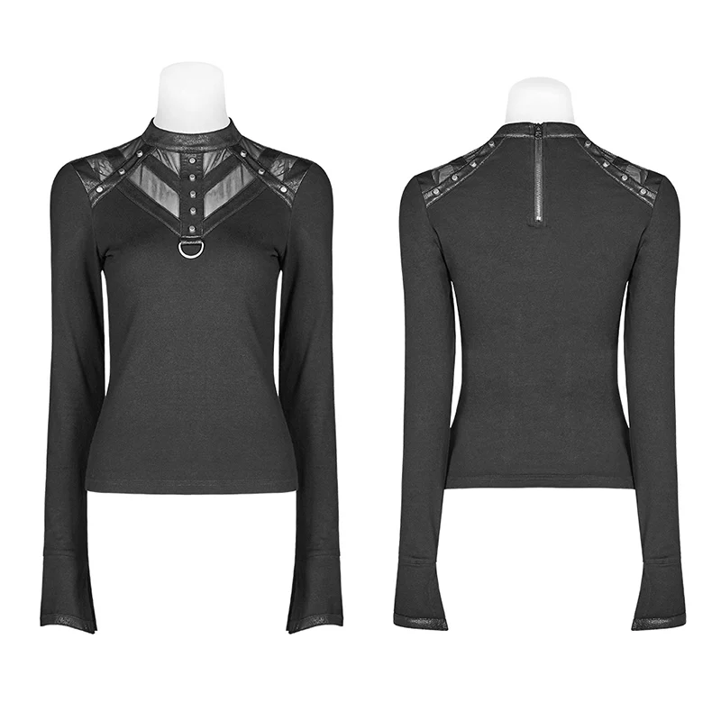 Steampunk Hollow-out Collar T-shirt With Flared Slit Sleeve - Image 4