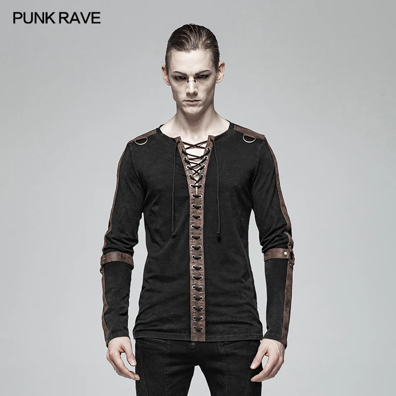 Steampunk Lace-up Neckline Long Sleeve T Shirt - Image 7