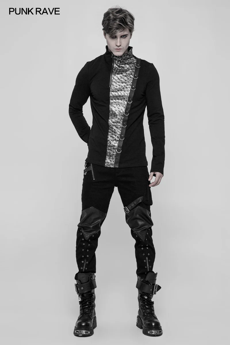 Steampunk Metal Rivet Embossing Knitting T-shirt For Men - Image 6