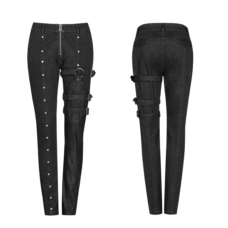Steampunk Micro-elastic Contrasting Color Denim Trousers - Image 4