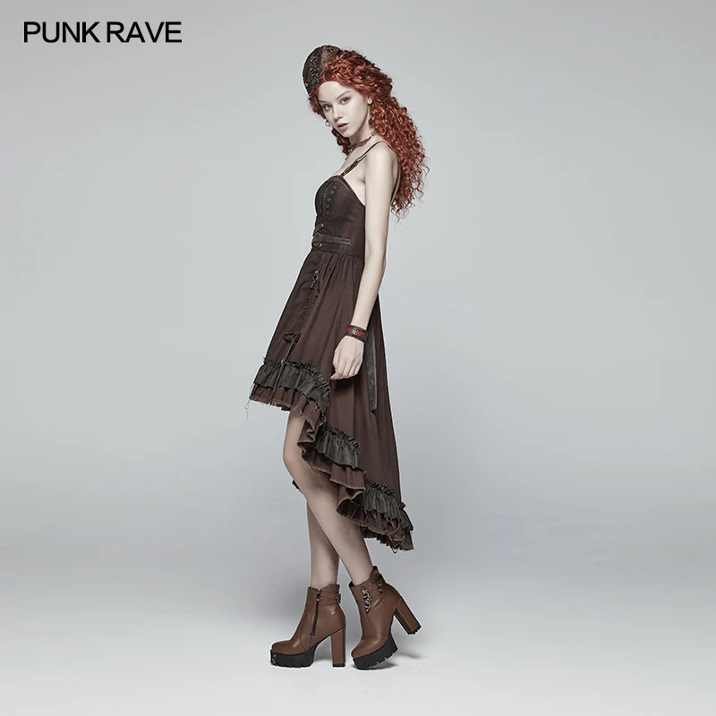 Steampunk Pleated Two-Layer Ruffled Hem High-Low Dress - Image 8