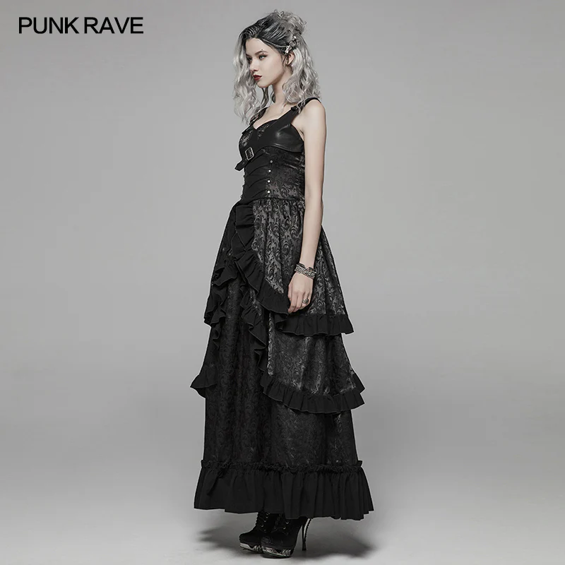Steampunk Ruffle Lace-up Long Dress For Women - Image 2
