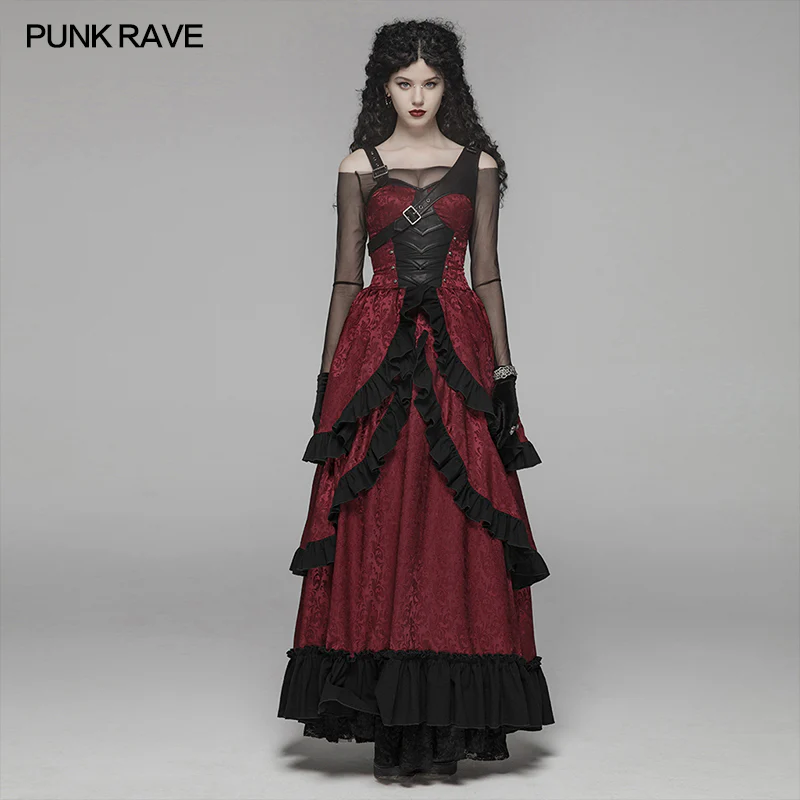 Steampunk Ruffle Lace-up Long Dress For Women - Image 7