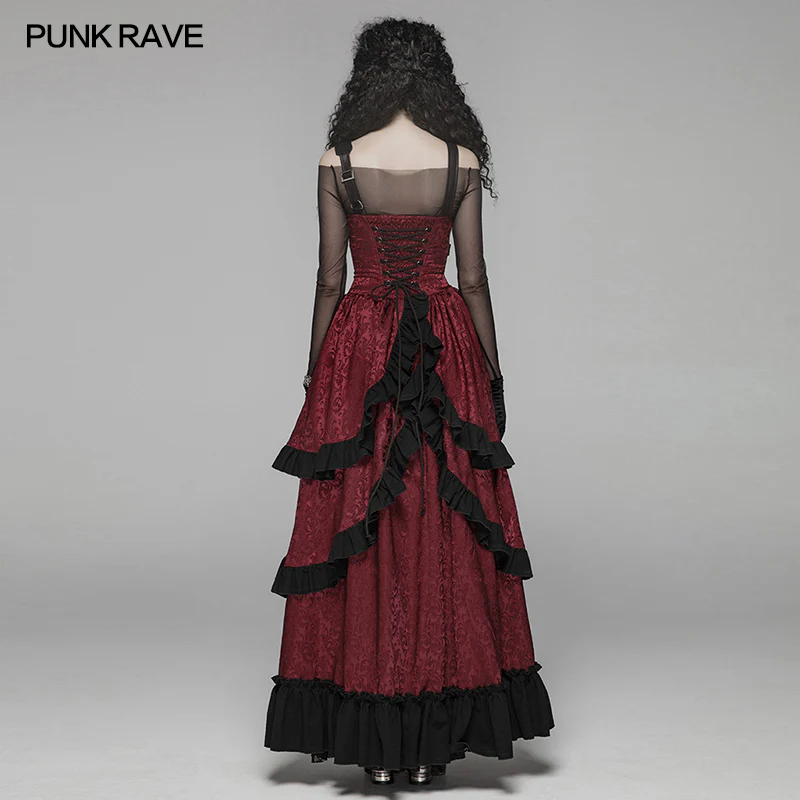 Steampunk Ruffle Lace-up Long Dress For Women - Image 9
