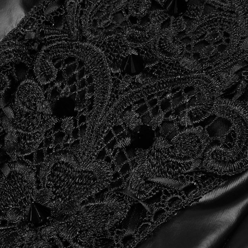 Stretch Glossy Leather Lace Positioning Flower Gothic Leggings - Image 5