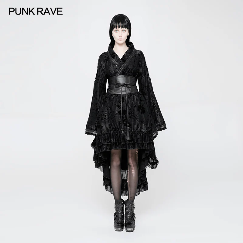 Stretch Jacquard Gothic Lolita Dress Flocking Printing Kimono With Lace