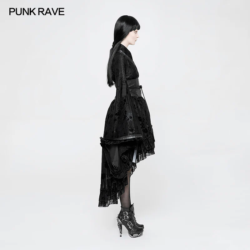 Stretch Jacquard Gothic Lolita Dress Flocking Printing Kimono With Lace - Image 2