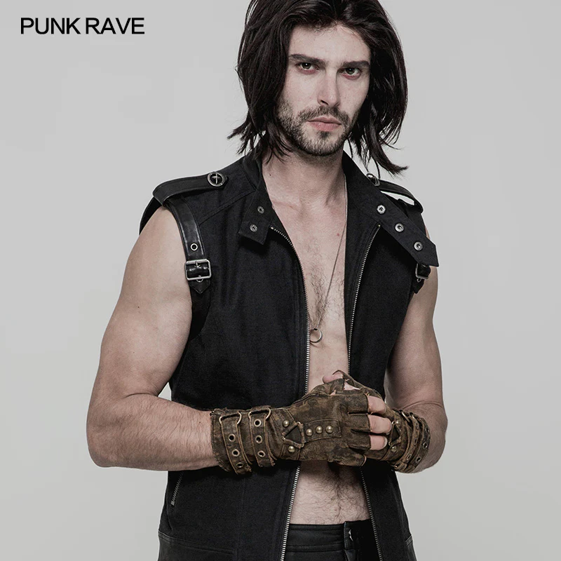 Super Cool Steampunk Leather Gloves Men Punk Accessory - Image 7