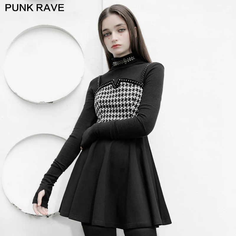 Swallow gird stitching suspenders punk little black dress - Image 2