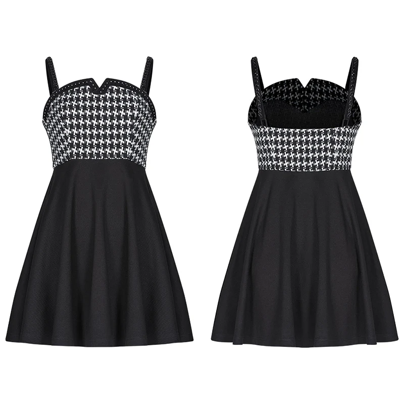 Swallow gird stitching suspenders punk little black dress - Image 4