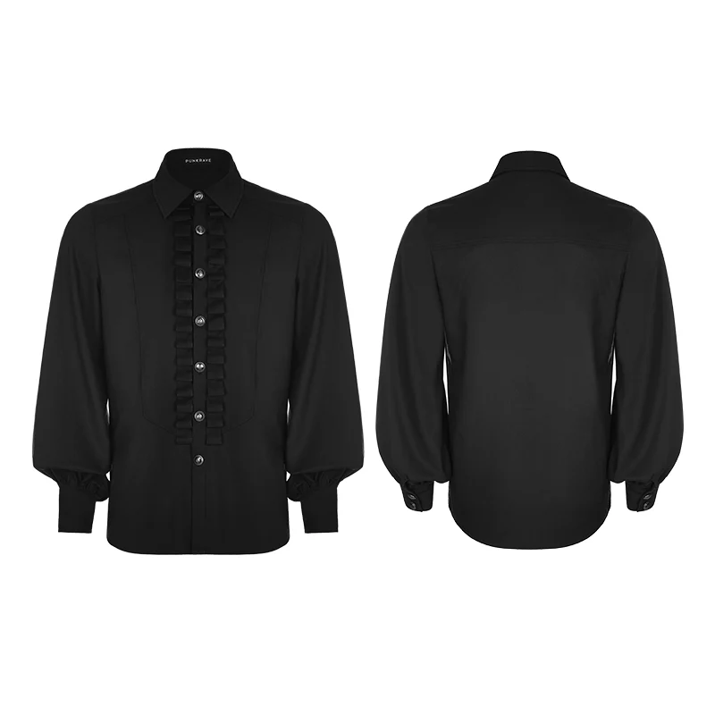Uniform Long Sleeve Gothic Shirt With Pleated Decoration - Image 4