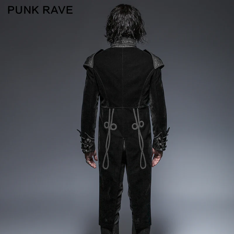 Unique Asymmetry Balck Gothic Trench Coats With Swallow Tail - Image 3